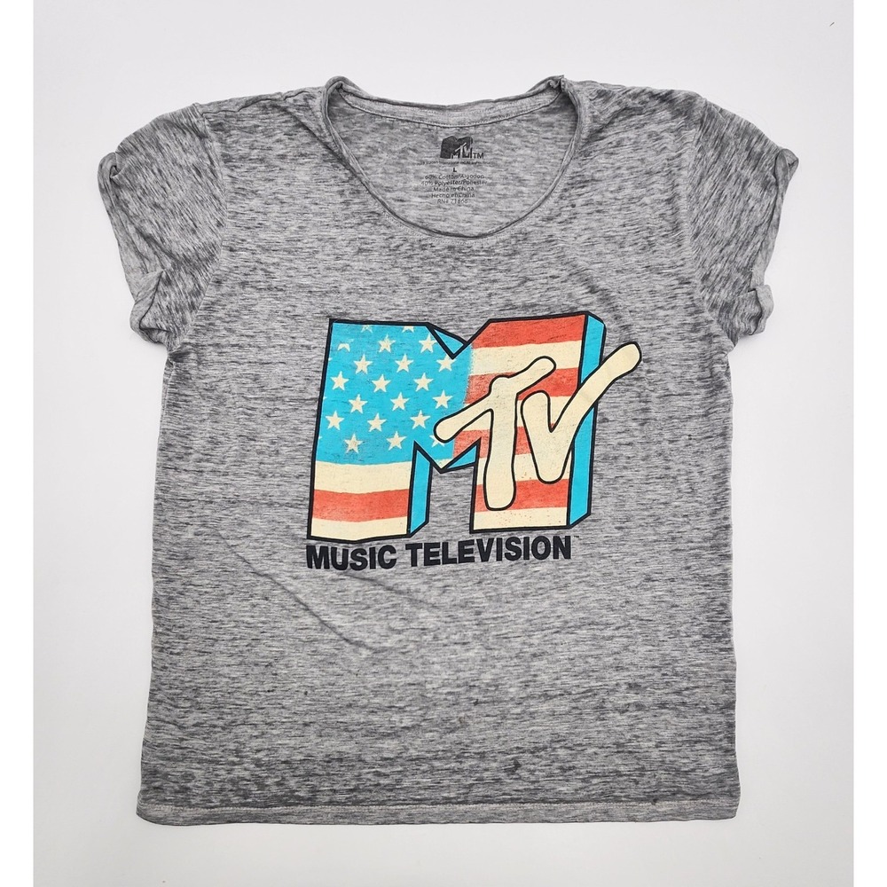 MTV USA PATRIOTIC TSHIRT‎ WOMENS L GRAY